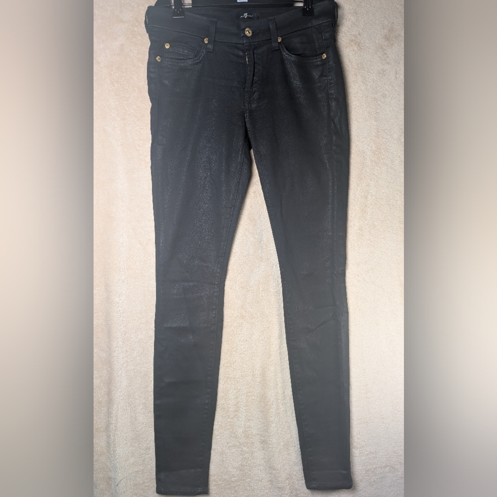 7 For All Mankind Women's Skinny Stretch Mid Rise Black Denim Size 27 Goth Emo